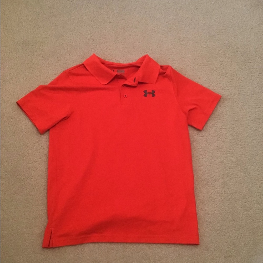 Orange collared under armor shirt